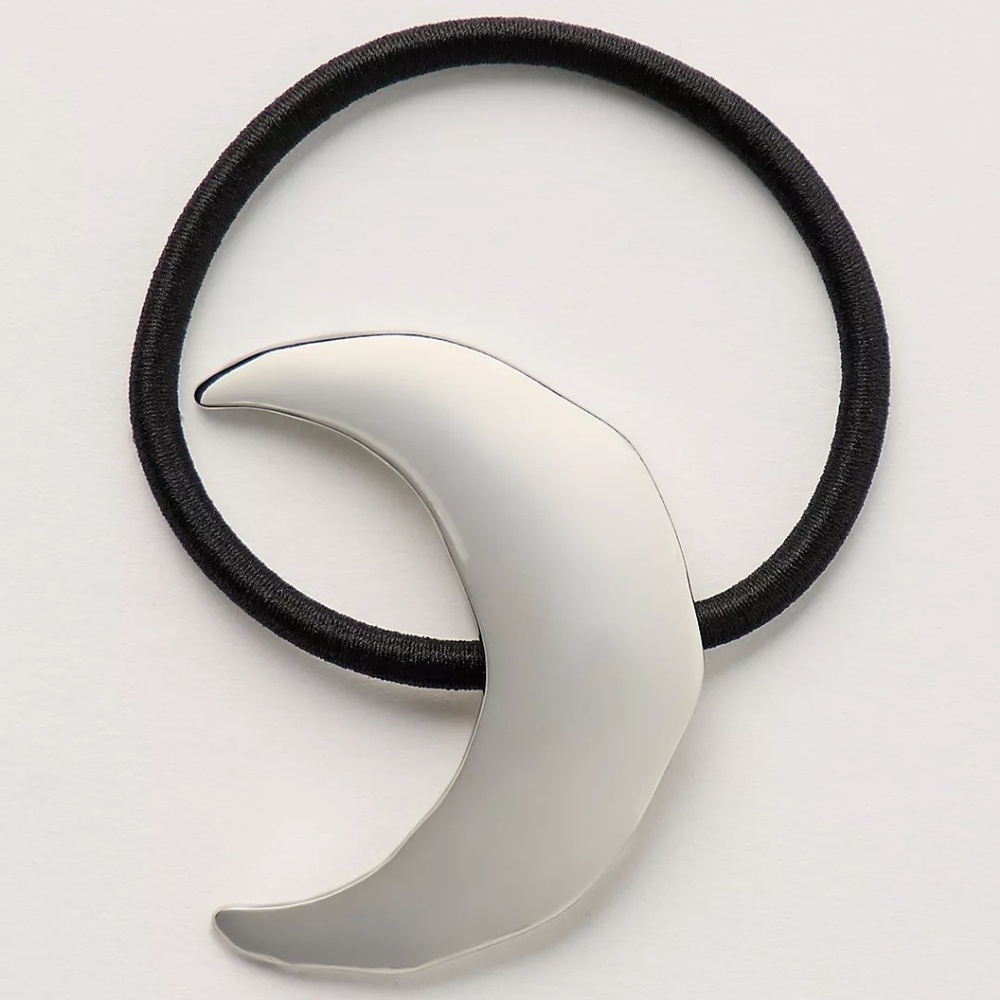Free People Crescent Moon Pony Holder Hair Tie Accessories Silver Tone - Picture 7 of 7
